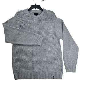 Huckberry Finisterre Men Large Gray Textured Crew-Neck Cotton Wool Sweater